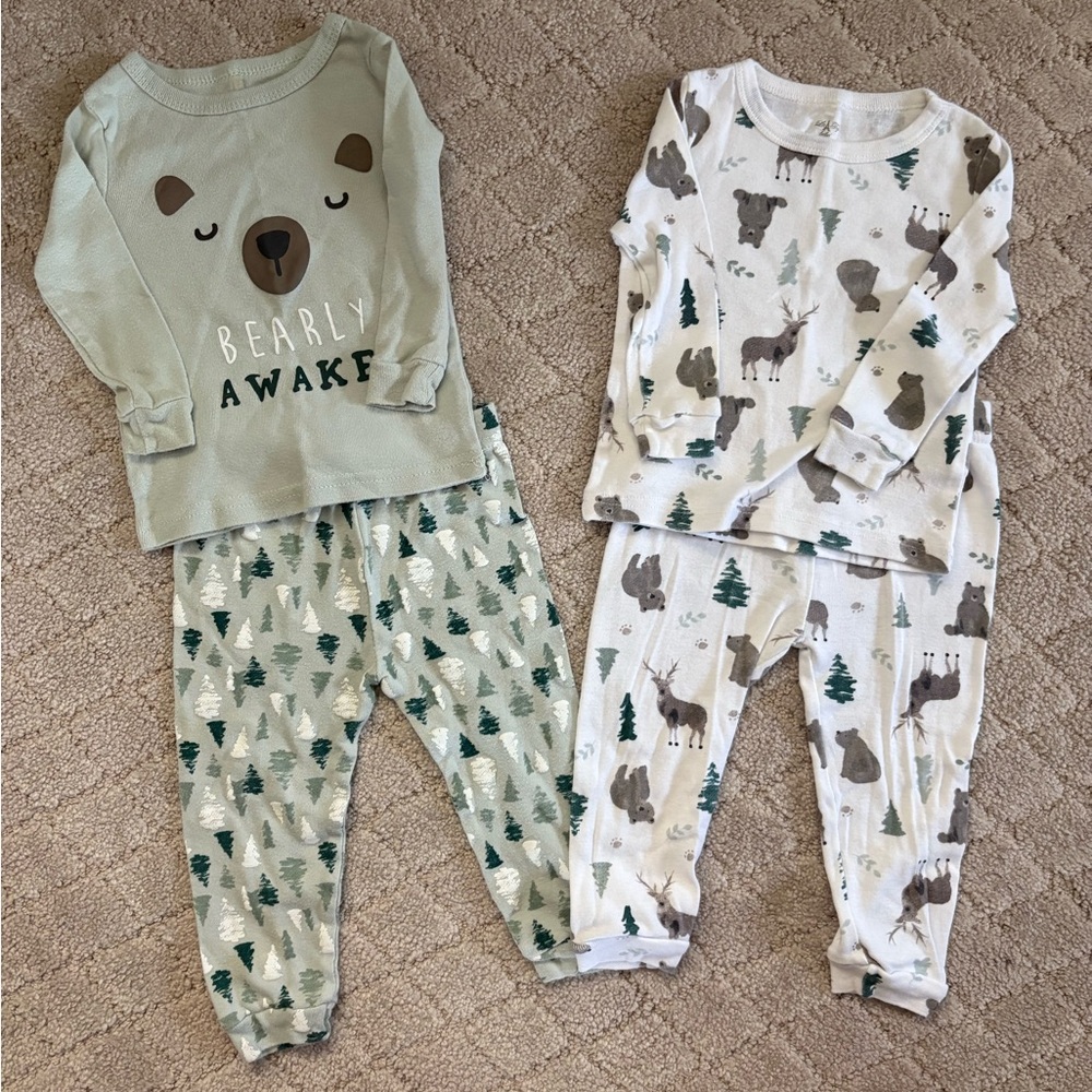 Le Top 12m Pajama Bundle - Green and White Bear Design